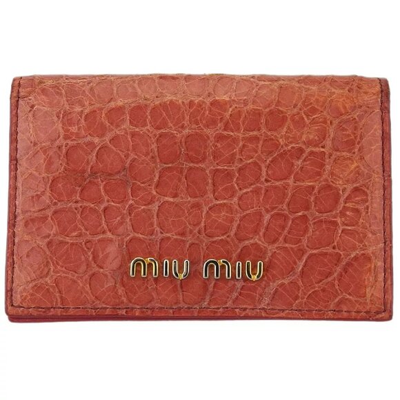 miu miu leather Authentic used B1114 press card case crocodile tone pink type - Picture 1 of 9